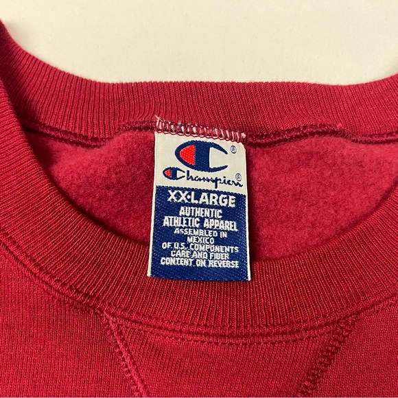 Vtg Champion Mens Crewneck Sweatshirt 2XL 90s Script Embroidered Burgundy B6 - Picture 3 of 7
